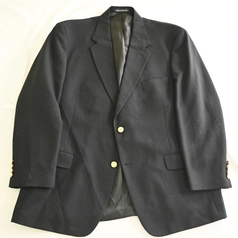Vtg Palm Beach 44R Black Gold Button Hopsack Wool Mens Blazer‎ Sport Coat Jacket